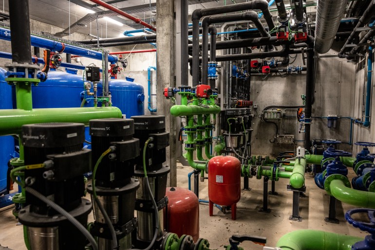 A pump room at the unopened CartujaQanat pilot project, an architectural experiment in cooling solutions inspired by Persian-era canals, in Cartuja Island, Seville, Spain, on Tuesday, July 4, 2023. Seville is among the cities hardest hit by the heat wave sweeping across Europe that's imperiled its most important trade route, threatened its $2 trillion tourism industry and endangered the health of thousands of people. Photographer: Angel Garcia/Bloomberg via Getty Images