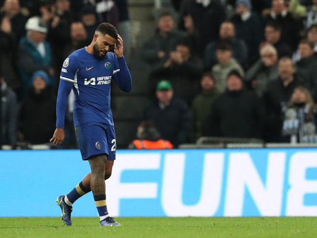 Chelsea's Reece James leaves the pitch after being shown a red card by referee Simon Hooper on November 25, 2023