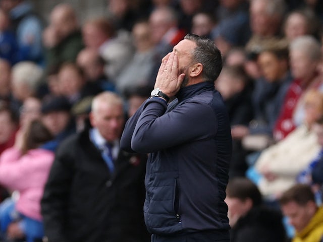 Kilmarnock manager Derek McInnes reacts on April 16, 2023