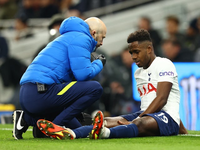 Tottenham Hotspur's Ryan Sessegnon receives medical attention on March 7, 2022