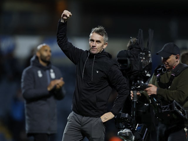 Ipswich Town manager Kieran McKenna celebrates after the match on March 29, 2024