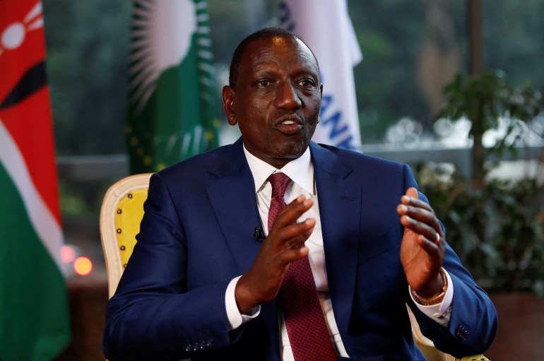 Kenyan President William Ruto speaks during an interview