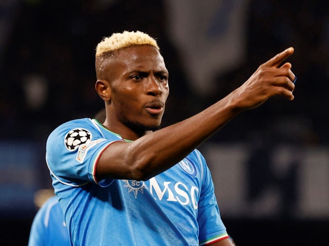 Napoli's Victor Osimhen celebrates scoring their first goal on February 21, 2024