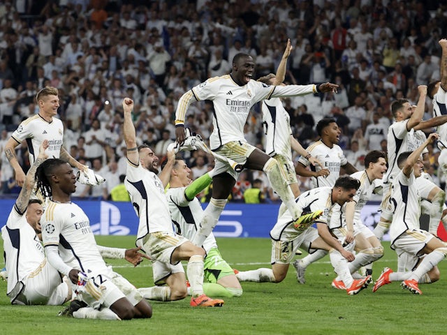 Real Madrid players celebrate their win over Bayern Munich on May 8, 2024