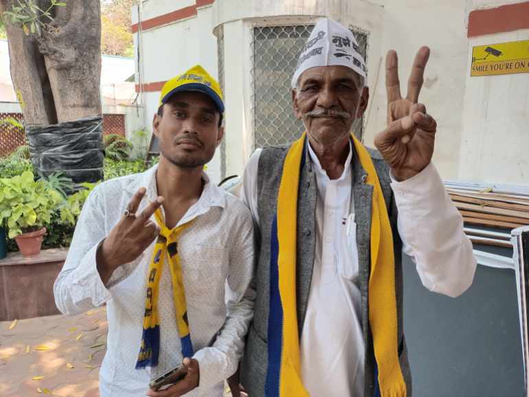 Arjun Meena, a farmer from the central Indian state of Madhya Pradesh, who has come to Delhi to join the campaign of the Aam Admi Party [Abhishek Dey/Al Jazeera]