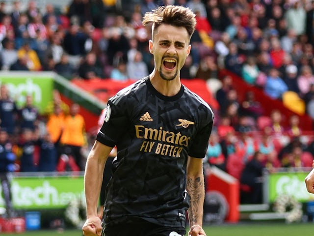 Fabio Vieira celebrates scoring for Arsenal on September 17, 2022