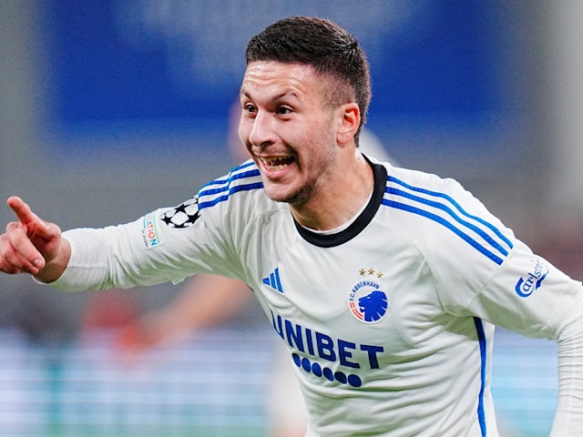 Roony Bardghji celebrates scoring for Copenhagen in November 2023