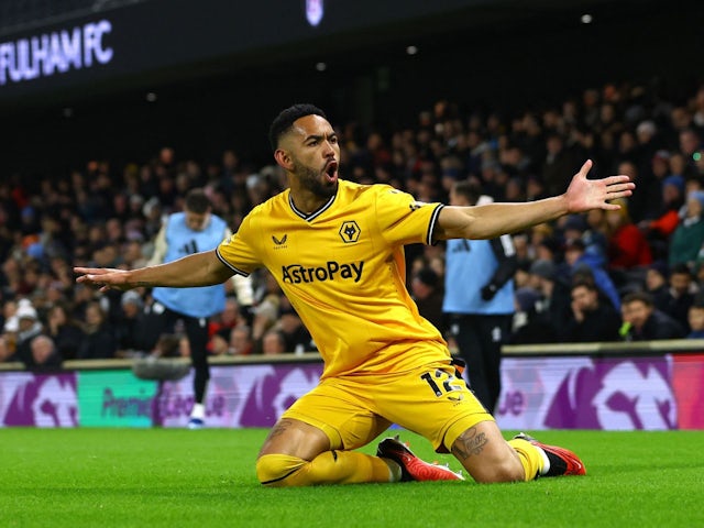 Wolverhampton Wanderers' Matheus Cunha celebrates scoring their first goal on November 27, 2023