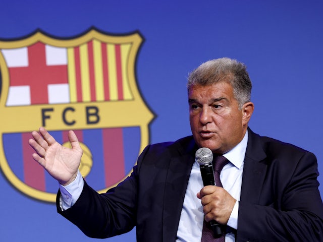 Barcelona president Joan Laporta during the press conference on April 17, 2023