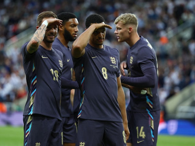 England's Trent Alexander-Arnold celebrates scoring their second goal on June 2, 2024