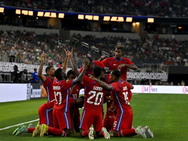 Panama celebrates after forward Ismael Diaz (11) scores his third goal on July 9, 2023