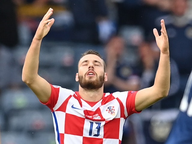 Nikola Vlasic celebrates for Croatia in June 2021