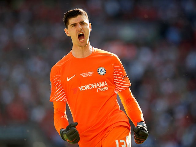 Thibaut Courtois in action for Chelsea during the FA Cup final on May 19, 2018