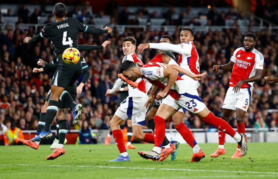Mikel Merino put Arsenal back in front with a bullet header