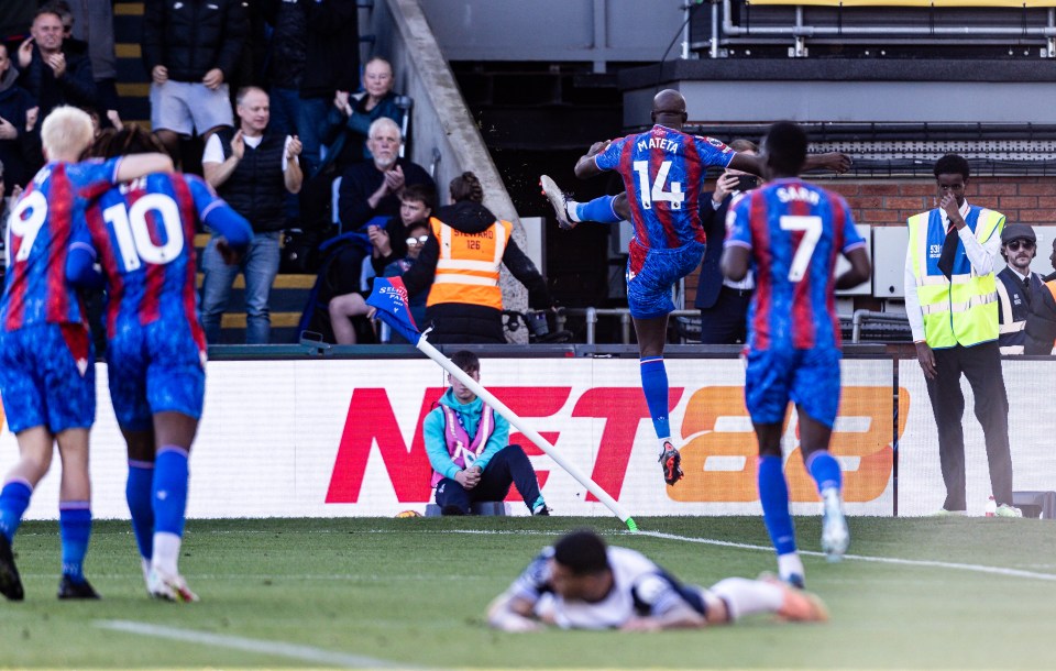 The Frenchman kicked the corner flag in celebration