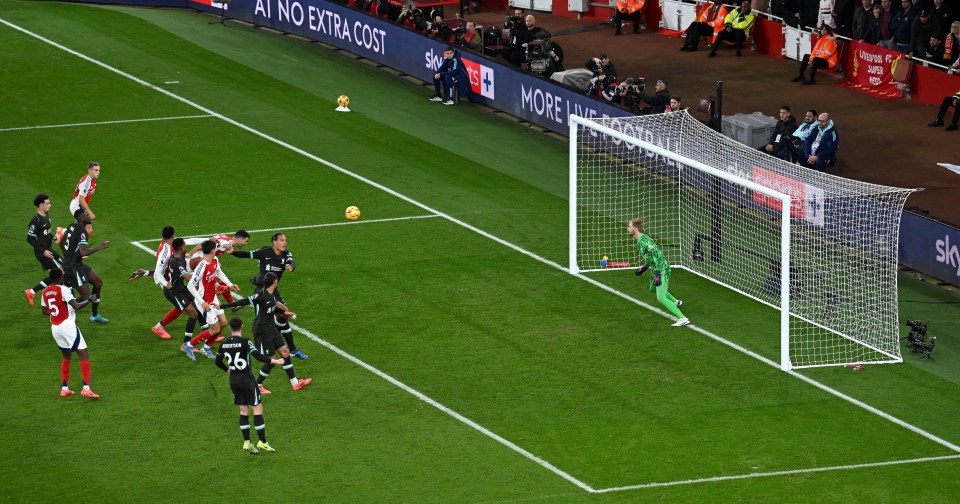 It curved past the Liverpool defenders and back in for Mikel Merino