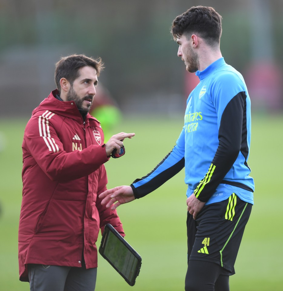 Nicolas Jover, left, has been praised for his role as Arsenal's set-piece coach