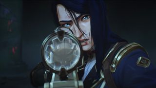 Caitlyn looks surprised as she holds her rifle in Arcane season 2