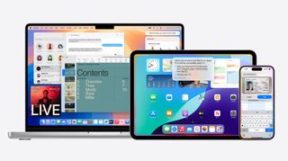 A Mac, iPad and iPhone running the new Siri