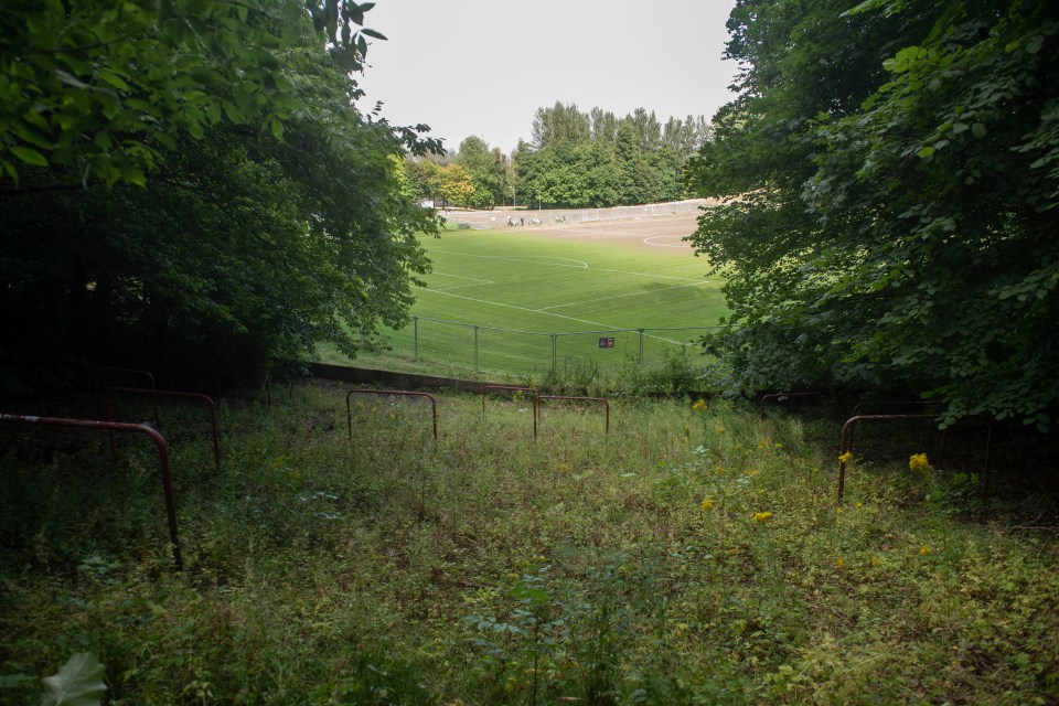 The old stands are still visible around the park