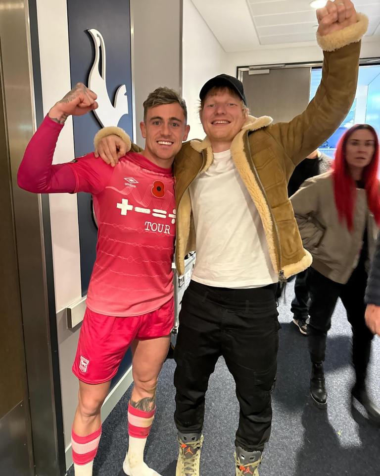 Sheeran celebrated Ipswich's first win of the season by getting a photo with Szmodics