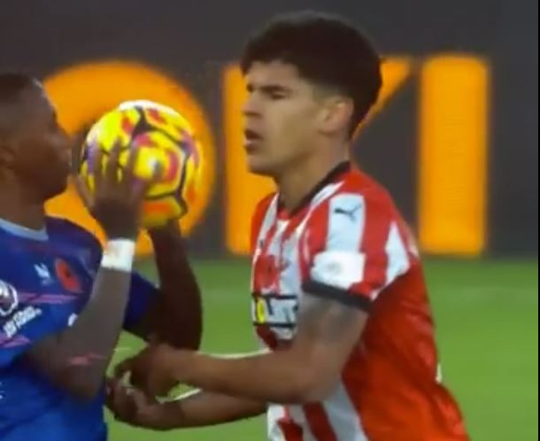 Ashley Young used a ball to bosh Mateus Fernandes on the nose in a hilarious moment
