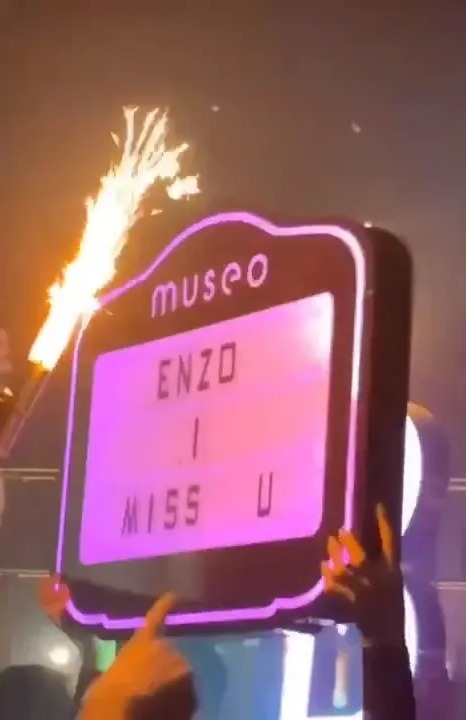 A sign was held aloft referencing former boss Enzo Maresca