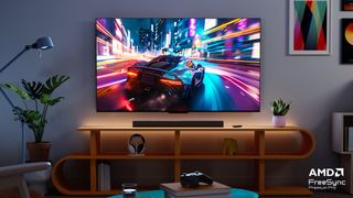 Amazon Fire TV Mini-LED series with AMD FreeSync logo in corner lifestyle image