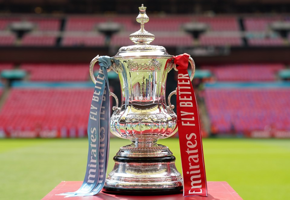 The FA Cup trophy ahead of last season's final between Manchester United and Manchester City.