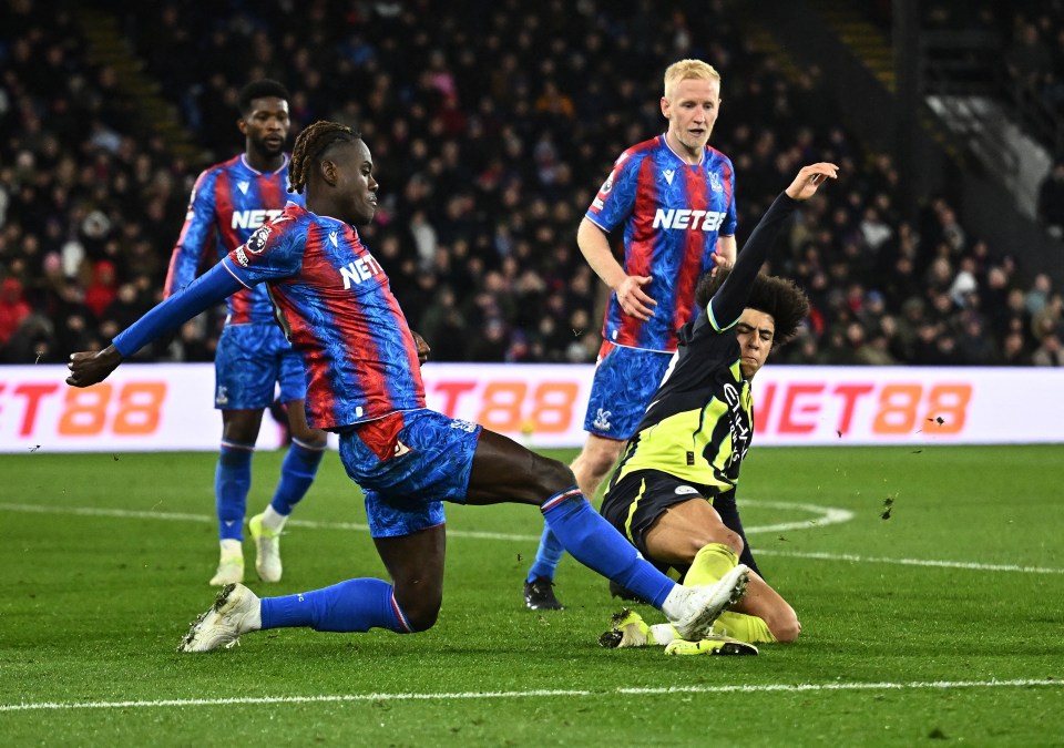 Rico Lewis was sent off with a second yellow card for a challenge on Trevoh Chalobah