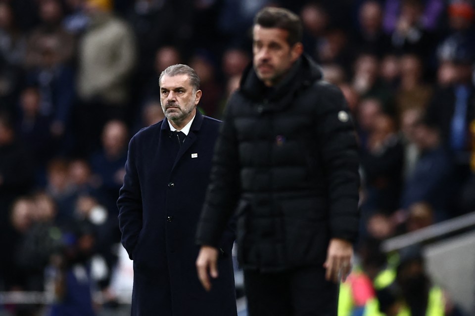 Spurs boss Ange Postecoglou, left, endured a frustrating afternoon