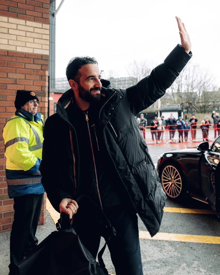 Man Utd boss Ruben Amorim waved to fans on his arrival at Old Trafford