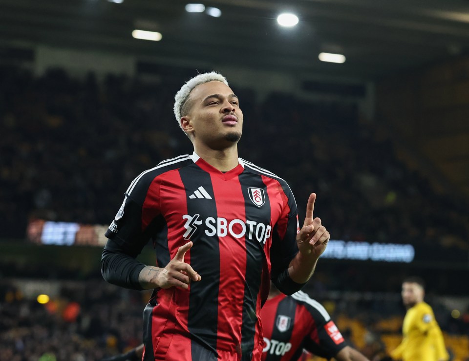Rodrigo Muniz of Fulham celebrating a goal.