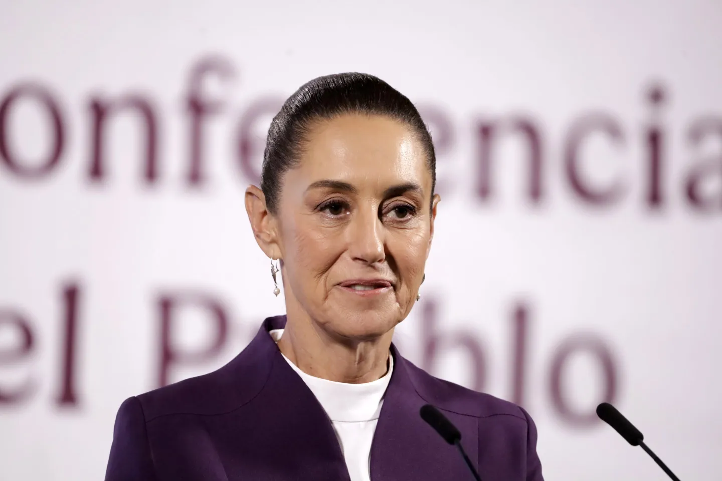 Mexican President Claudia Sheinbaum Pardo announcing that Mexico will hit back at US President Donald Trump's tariffs during a briefing conference at the National Palace. on March 4, 2025 in Mexico City, Mexico.