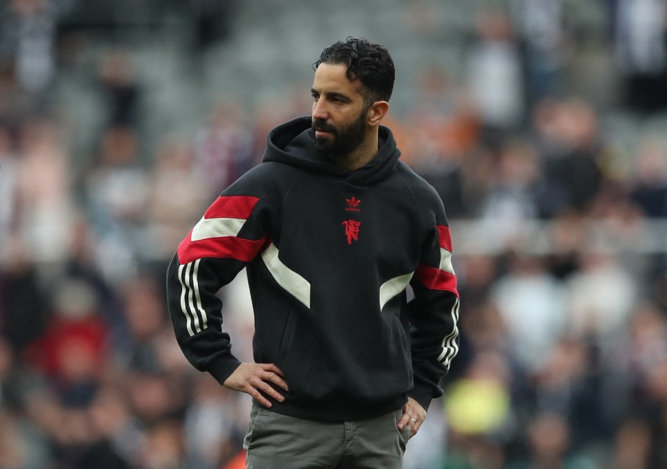 Ruben Amorim, Manchester United manager, looking dejected.