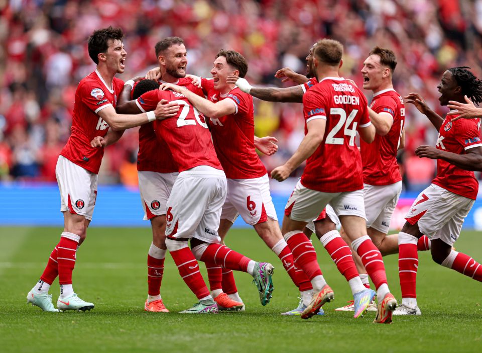 Charlton Athletic players celebrating a goal.