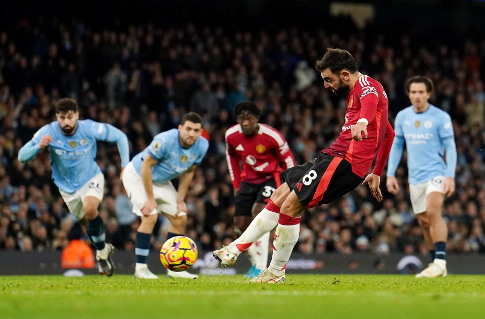 Bruno Fernandes scoring a penalty kick.