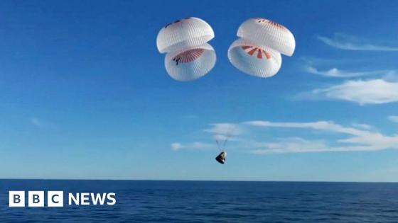 Astronauts splash down on Earth after extended stay in space