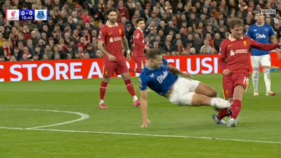Fury as James Tarkowski escapes red card for horror tackle on Mac Allister just minutes into Merseyside derby