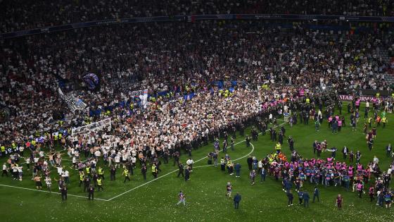 Thousands of PSG fans invade pitch and tear down goals after stunning Champions League final win over Inter Milan