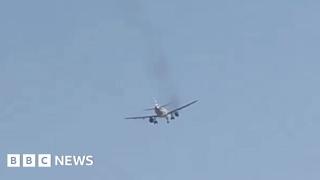 Smoke seen from plane engine after takeoff from Las Vegas