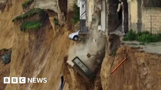 Sicily hit by huge landslide in aftermath of Storm Harry