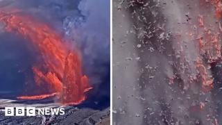 Moment Hawaii volcano eruption engulfs camera