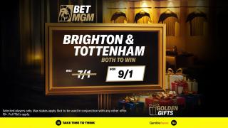 Get Tottenham and Brighton both to win tonight at 9/1 PLUS £40 in free bets with BetMGM