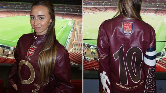 Arsenal Invincible’s daughter delights fans in special custom leather jacket version of his iconic Gunners shirt