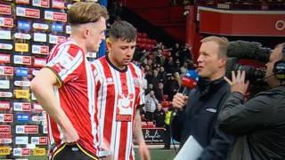 Sky Sports forced to get a stool for Sheff Utd star in live TV interview and he still can’t reach 6ft 7in team-mate