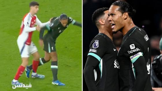 ‘He shouldn’t even be on the pitch’ fume Arsenal fans as Virgil van Dijk escapes red card minutes before equaliser