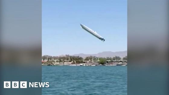 Crew survives after powerboat goes airborne and crashes