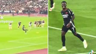 Bukayo Saka appears to laugh in West Ham supporters’ faces as Arsenal fans say ‘love the new villain arc’