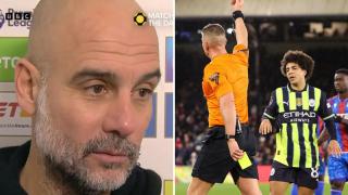 Beleaguered Man City boss Pep Guardiola involved in bizarre interview when discussing Rico Lewis red card